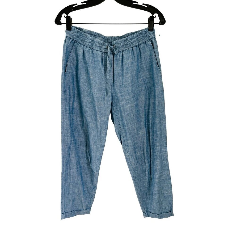 J.Crew Chambray Pants Elastic Waist Drawstring Summer Joggers Size 6 Blue